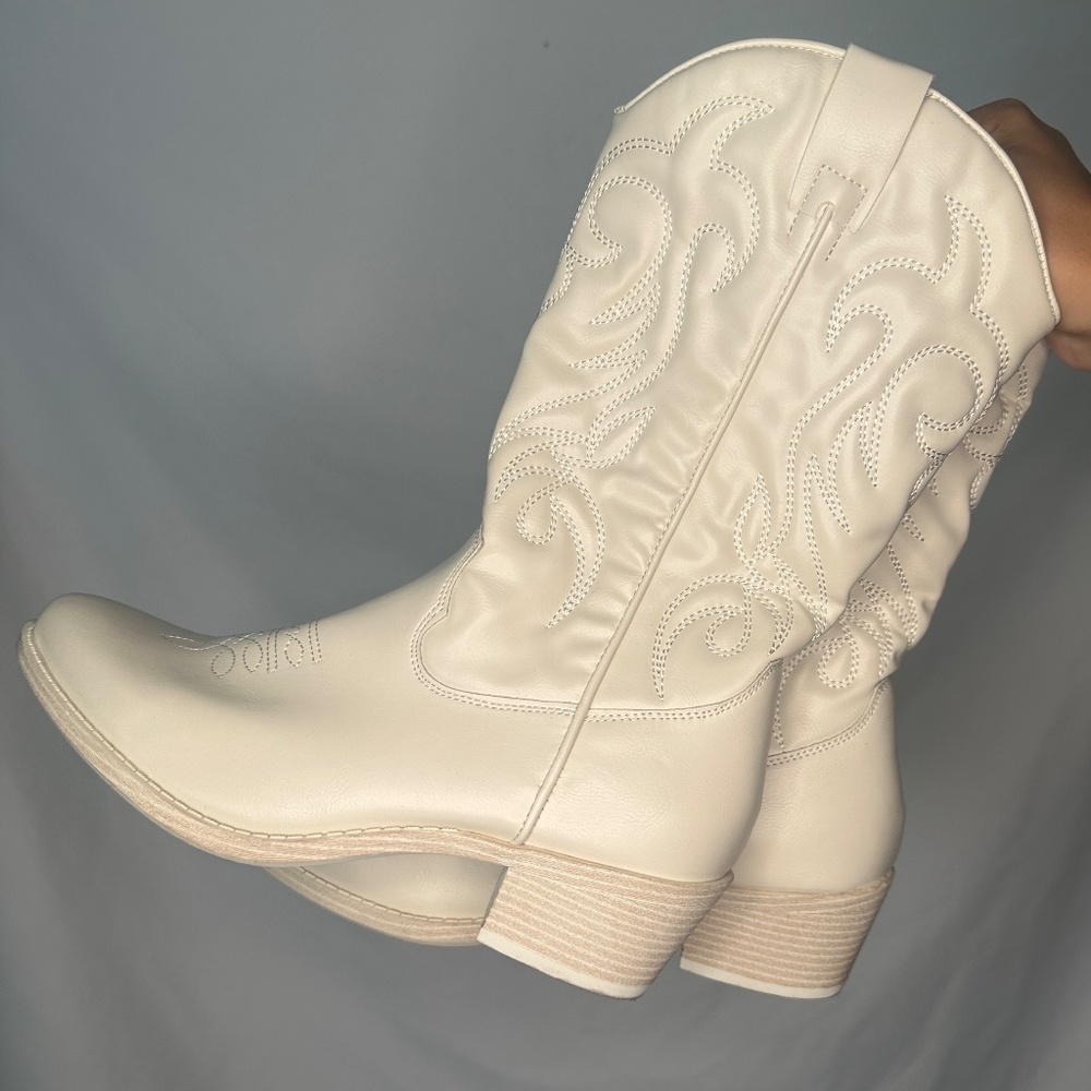 white cowboy boots half calf faux leather western cowgirl